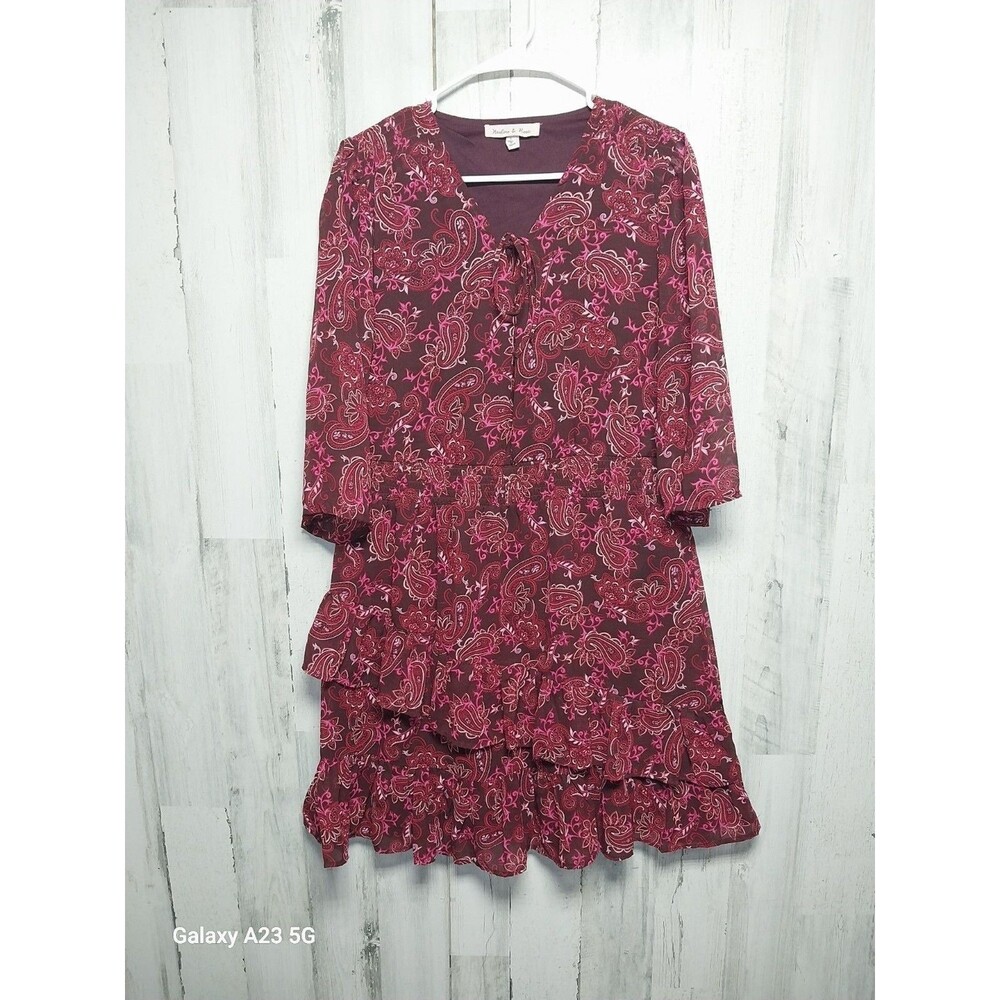 Harlow & Rose Dress Womens Large Floral Paisley Maroon-pink Summer Midi